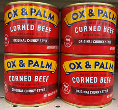 4 CANS Ox & Palm Corned Beef Original Chunky Style 7 oz Sandwich Meat