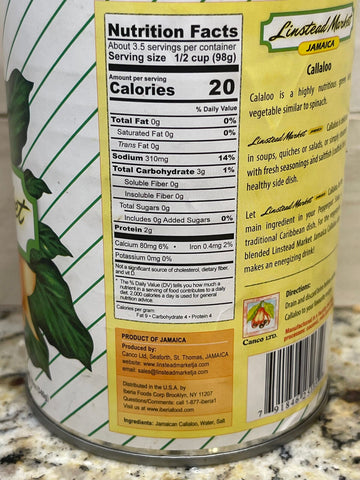 4 CANS Linstead Market Jamaica Callaloo Jamaican Spinach 19 Oz