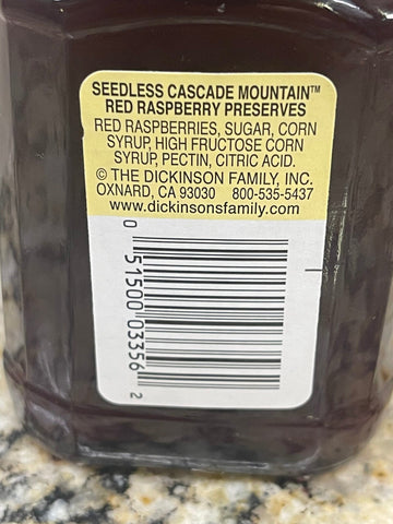 Dickinson's Pure Seedless Cascade Mountain Red Raspberry Preserves 10 oz Jar