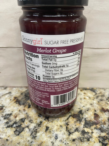 Skinnygirl Sugar Free Merlot Grape Cocktail Inspired Preserves 10 oz Jar