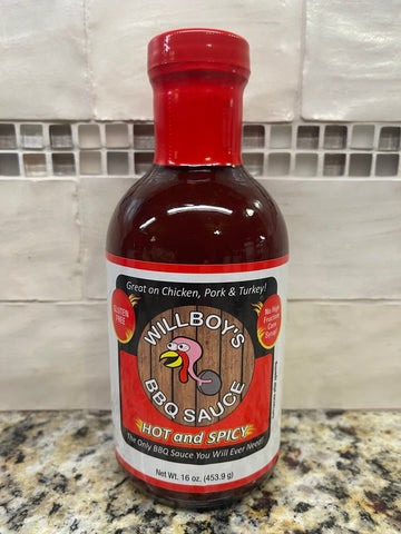 3 BOTTLES Willboy's Hot and Spicy Barbecue Sauce 16 oz BBQ NO HFCS