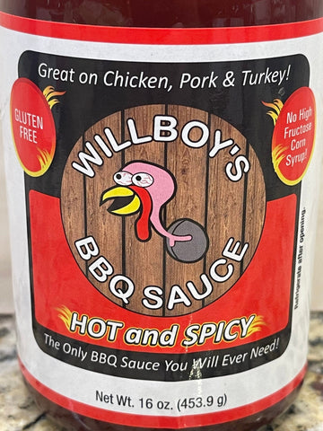 3 BOTTLES Willboy's Hot and Spicy Barbecue Sauce 16 oz BBQ NO HFCS