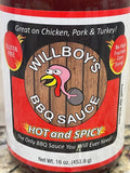 3 BOTTLES Willboy's Hot and Spicy Barbecue Sauce 16 oz BBQ NO HFCS