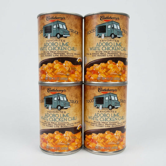 4 Cans of Castleberry's Food Truck Adobo Lime White Chicken Chili, 15 oz