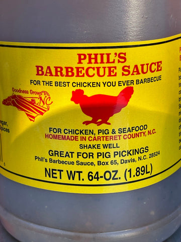 1/2 Gallon Phil’s Barbecue Sauce 64 oz Dip BBQ Chicken Seafood Eastern NC