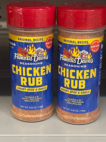 2 JARS Famous Dave’s Chicken Rub Seasoning Savory Spice Garlic 5.25 oz