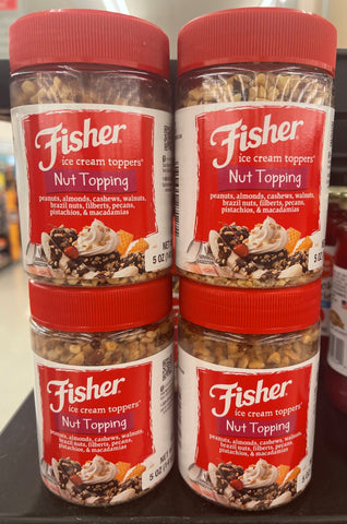 4 JARS Fisher Nut Topping Ice Cream Toppers 5 Oz.