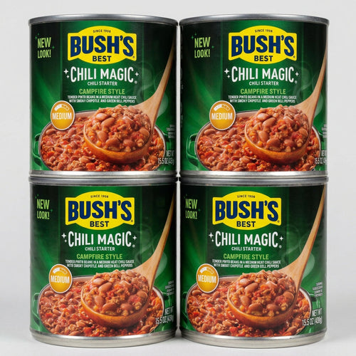 4 Cans of Bush's Chili Magic Chili Starter Campfire Recipe Medium, 16 oz