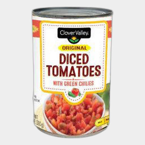6 Cans Clover Valley Diced Tomatoes with Green Chilies, 10 oz