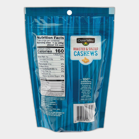 Clover Valley Roasted & Salted Whole Cashews, 7 oz