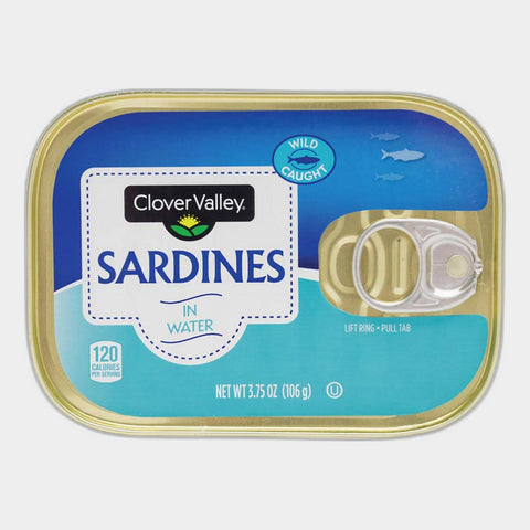 6 Cans Clover Valley Wild Caught Sardines in Water, 3.75 oz