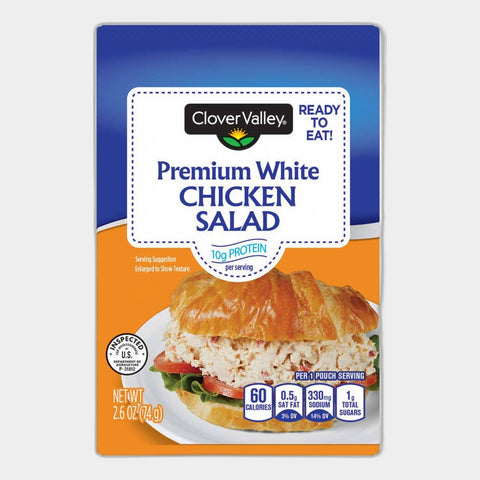 6 Pouches Clover Valley Premium White Chicken Salad, Ready to Eat, 2.6 oz