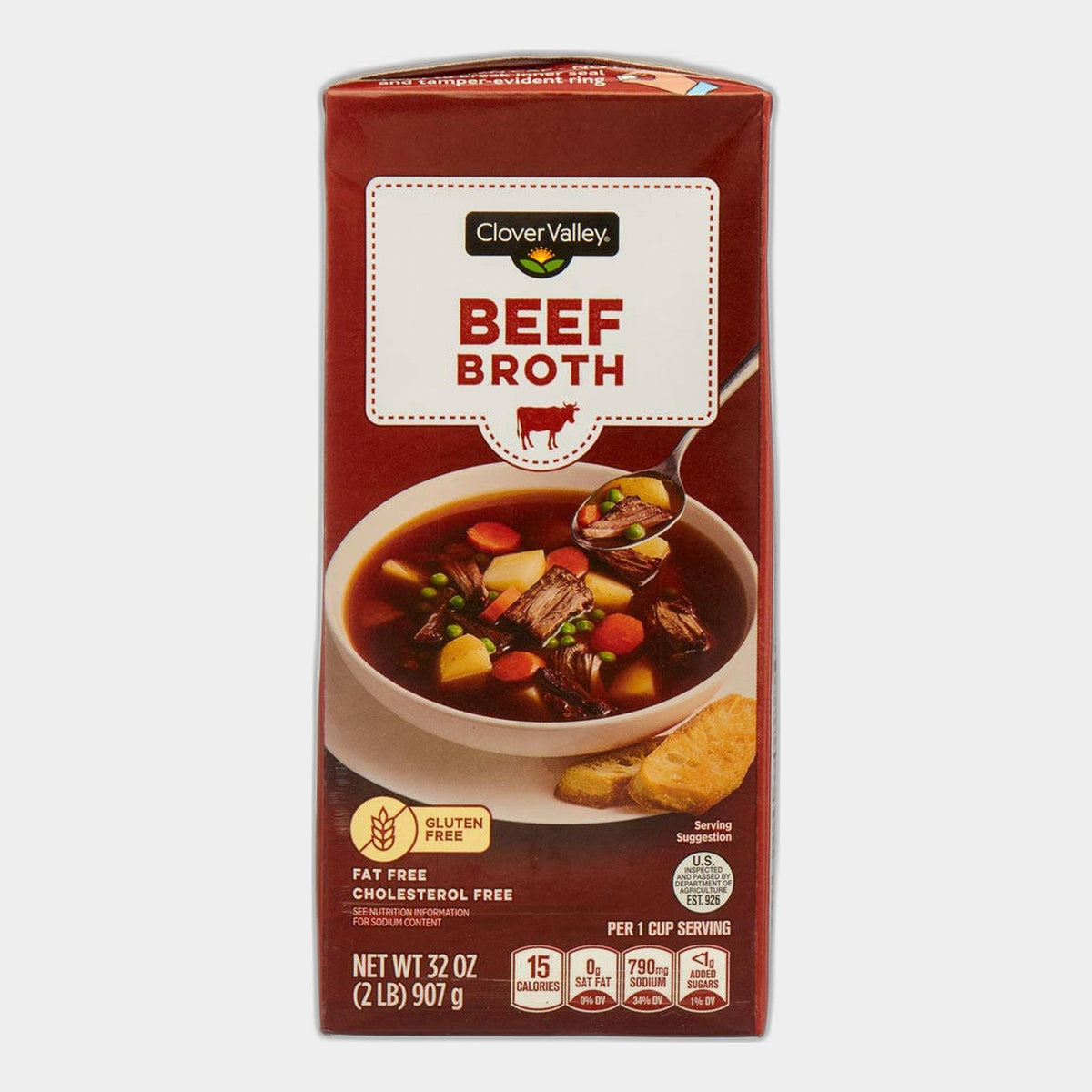 3 Cartons Clover Valley Beef Broth, 32 oz