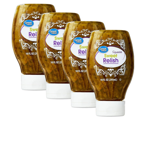 4 pack Great Value Squeeze Sweet Relish 10 oz Bottle Pickle Hot Dog Salad