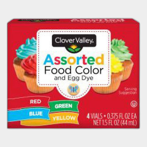 2 Packs Clover Valley Assorted Food Color and Egg Dye, 0.375 fl oz Vials, 4 pk