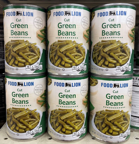 6 CANS Food Lion Cut Green Beans 14.5 oz Can String Salad