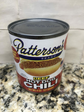 Pattersons Beef Hot Dog Chili Original Recipe 8 oz Can Sauce Hamburger