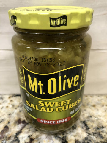 6 JARS Mount Olive Sweet Salad Cubes 8 oz Pickle Salad Tuna Relish Mt