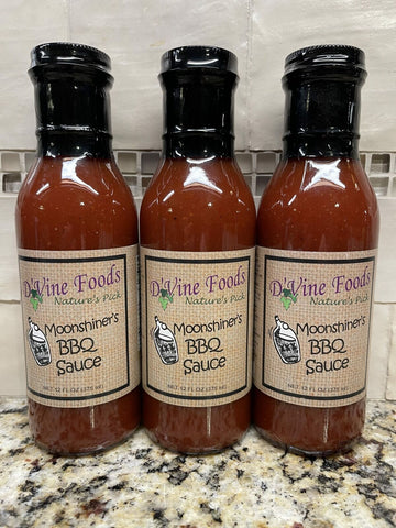 3 BOTTLES D'Vine Foods Moonshiner's BBQ Sauce 12 oz Pepper Moonshine