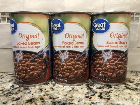 3 CANS Great Value Original Baked Beans 28 oz Seasoned bacon brown sugar