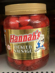 1 Quart Jar of Hannah Pickled Pork Sausage Red Hots Meat Snack Wieners