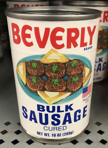 Beverly Bulk Sausage Cured 10 oz Can breakfast eggs grits hashbrowns toast