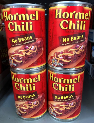 4 CANS Hot Dog Hormel Chili NO Beans 15 oz Hamburger Sauce Dip Bowl