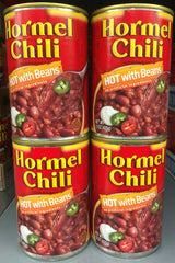 4 CANS Hormel Chili HOT with Beans 15 oz Hamburger Sauce Hot Dog Dip Bowl