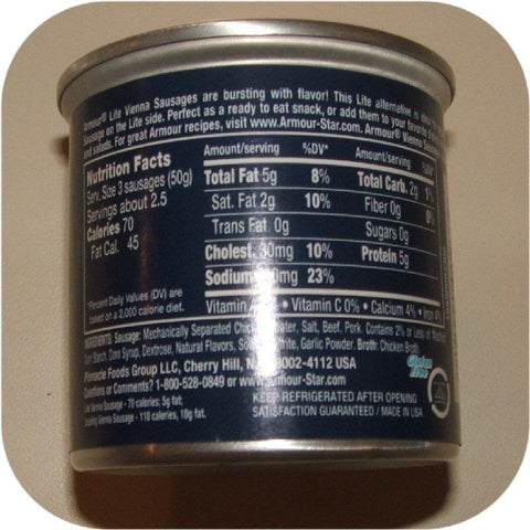 LITE Armour Star Vienna Sausage 5 oz Can Meat Food 50%