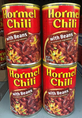 4 CANS Hormel Chili with Beans 15 oz Hamburger Sauce Hot Dog Dip Bowl