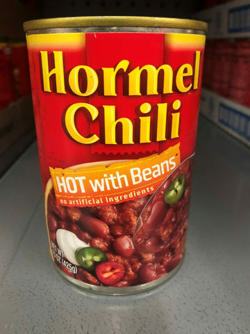 4 CANS Hormel Chili HOT with Beans 15 oz Hamburger Sauce Hot Dog Dip Bowl