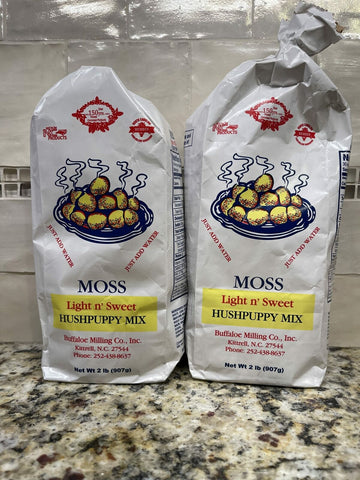 2 BAGS Moss Light n Sweet Hushpuppy Mix 2 lb flour Buffaloe Milling NC