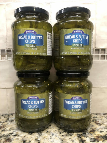 4 JARS Pampa Bread & Butter Pickle Chips 12 oz Jar Sweet Salad Sub Sandwich