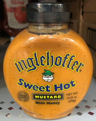 Inglehoffer Sweet Hot Mustard 10 Oz Squeezable Bottle Hot Dog Meat