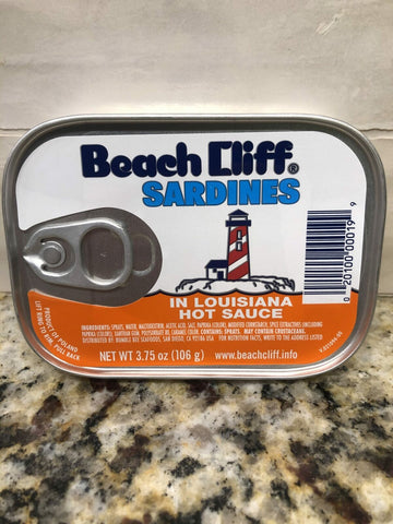 12 CANS Beach Cliff Sardines in Louisiana Hot Sauce Wild Caught 3.75 Oz can Fish