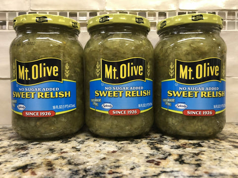 3 JARS Mount Olive Pickle Sweet Relish 16 oz Mt No Sugar Added Splenda