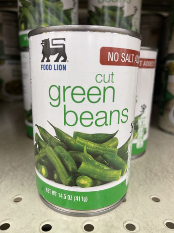 6 CANS Food Lion No Salt Added Cut Green Beans 14.5 oz Can String