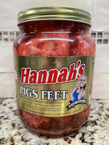 1/2 Gallon Jar Hannah's Pickled Pig's Feet Pork Sausage Wieners Red Hot Snack