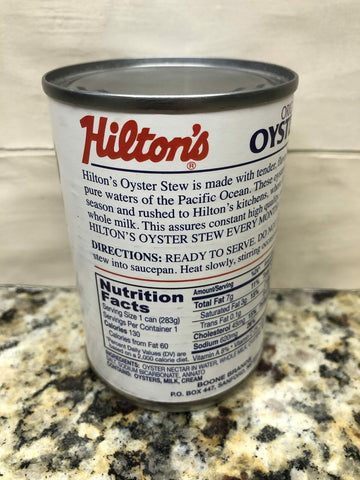 6 CANS Hilton's Oyster Stew made with fresh milk and butter 10 oz Can Chowder