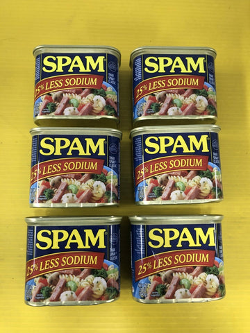 6 CANS Spam 25% Less Sodium 12 oz. cans Treet Lunch Meat FREE SHIP