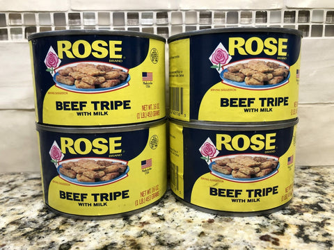 4 CANS Rose Beef Tripe with Milk 16 Ounce Can Menudo de Res Stew