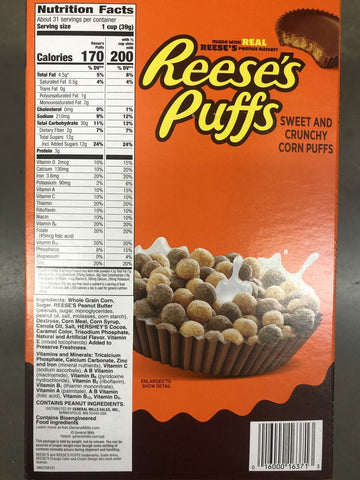 General Mills Reese's Puffs Cereal, Peanut Butter Chocolate 43.25 oz Breakfas...