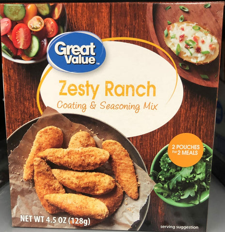 Great Value Zesty Ranch Coating & Seasoning Mix 2 Pouches Chicken Pork Fish