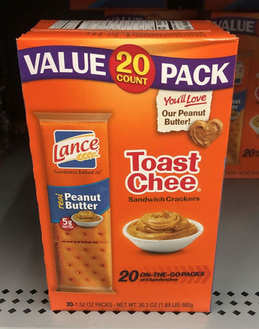 Toastchee Lance Sandwich Crackers Cheese Peanut Butter Crackers 20 pack NABS