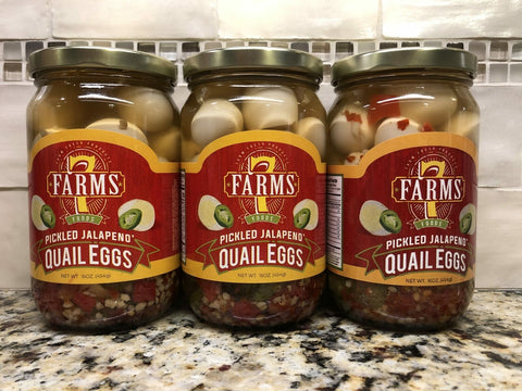 3 JARS Cajun Classics 7 Farms Pickled Jalapeno Quail Eggs 16 oz Jar Can