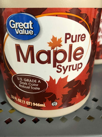 TWO BOTTLES Great Value Pure Maple Syrup 32 oz Jug Pancake Waffle Breakfast 2 Qt