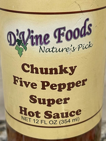 3 BOTTLES D'Vine Foods Chunky Five Pepper Super Hot Sauce 12 oz