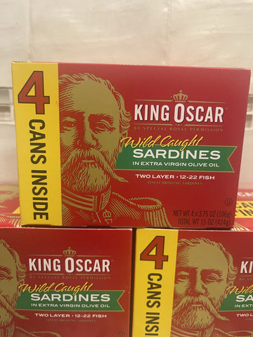 12 CANS King Oscar Sardines in Extra Virgin Olive Oil 3.75 oz fish