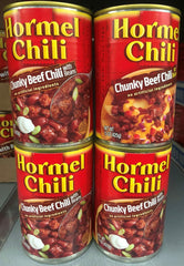 4 CANS Hormel Chili Chunky Beef with Beans 15 oz Hamburger Sauce Hot Dog