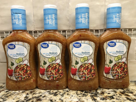 4 BOTTLES Great Value Light Zesty Italian Salad Dressing 16 oz Marinade FREE ...